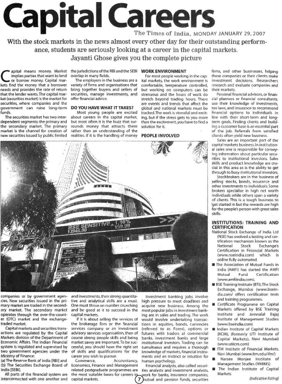 About AS Chakravarthy NCFM Academy Hyderabad in Times of India Article
